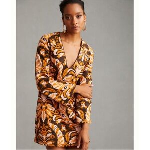 EUC! Anthropologie/Maeve Brown and Orange Patterned Mini Dress, Size XSP